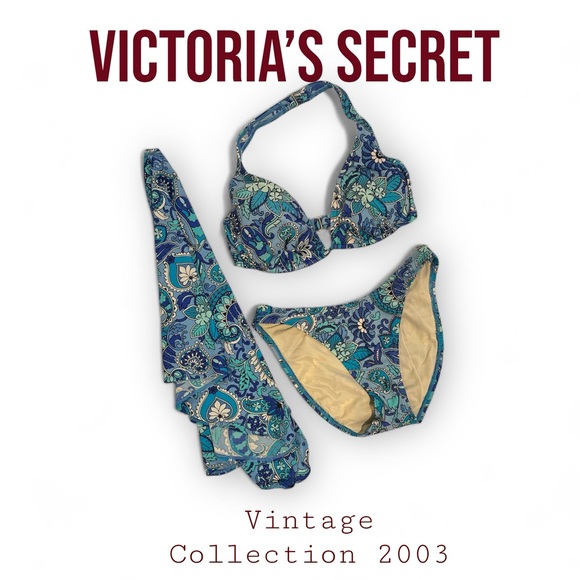 VICTORIA’S SECRET VINTAGE Y2K Teal Paisley Bikini Set Size Medium Bottom 36D Top - Picture 1 of 7